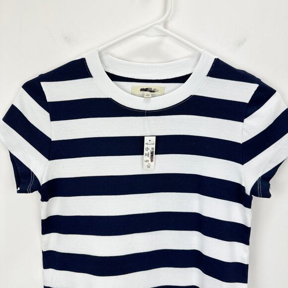 Madewell Supima Cotton Rib Tee Shirt Striped Nautical  Retro Classic XS NWT - Picture 4 of 9